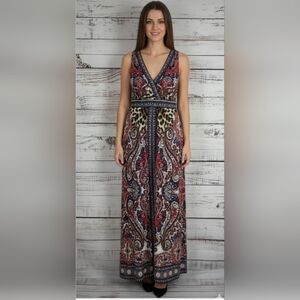 INC International Concepts Maxi Dress S Womens V Neck Sleeveless Multicolor‎